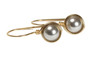 14K yellow gold filled wire wrapped light grey silver pearl drop earrings handmade by Jessica Luu Jewelry