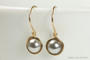 14K yellow gold filled wire wrapped light grey silver pearl drop earrings handmade by Jessica Luu Jewelry
