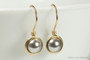 14K yellow gold filled wire wrapped light grey silver pearl drop earrings handmade by Jessica Luu Jewelry