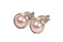 Sterling silver wire wrapped light pink rosaline pearl stud earrings handmade by Jessica Luu Jewelry
