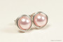 Sterling silver wire wrapped light pink rosaline pearl stud earrings handmade by Jessica Luu Jewelry
