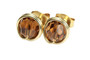14K yellow gold filled wire wrapped smoked topaz brown crystal round stud earrings handmade by Jessica Luu Jewelry