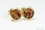 14K yellow gold filled wire wrapped smoked topaz brown crystal round stud earrings handmade by Jessica Luu Jewelry