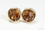 14K yellow gold filled wire wrapped smoked topaz brown crystal round stud earrings handmade by Jessica Luu Jewelry