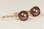 14K rose gold filled wire wrapped dark chocolate velvet brown pearl drop earrings handmade by Jessica Luu Jewelry
