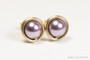 14K yellow gold filled wire wrapped light purple mauve pearl stud earrings handmade by Jessica Luu Jewelry