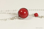 Sterling silver wire wrapped red coral pearl solitaire pendant on chain necklace handmade by Jessica Luu Jewelry