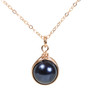 14K rose gold filled wire wrapped dark navy night blue pearl solitaire pendant on chain necklace handmade by Jessica Luu Jewelry