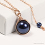 14K rose gold filled wire wrapped dark navy night blue pearl solitaire pendant on chain necklace handmade by Jessica Luu Jewelry