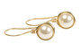 14K yellow gold filled wire wrapped ivory cream pearl drop earrings handmade by Jessica Luu Jewelry