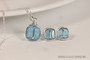 Sterling silver wire wrapped aquamarine crystal cube stud earrings and necklace set handmade by Jessica Luu Jewelry