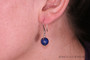 Sterling silver wire wrapped dark lapis blue pearl dangle earrings handmade by Jessica Luu Jewelry