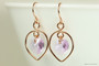 Rose Gold Lavender Crystal Heart Earrings