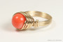 14K gold filled wire wrapped natural orange coral  gemstone solitaire ring handmade by Jessica Luu Jewelry