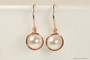 14k rose gold filled wire wrapped white pearl drop earrings handmade by Jessica Luu Jewelry