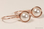 14k rose gold filled wire wrapped white pearl drop earrings handmade by Jessica Luu Jewelry