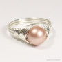 Sterling silver wire wrapped powder almond pearl solitaire ring handmade by Jessica Luu Jewelry