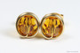 14K yellow gold filled wire wrapped orange topaz crystal round stud earrings handmade by Jessica Luu Jewelry