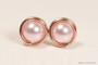 14K rose gold filled wire wrapped light pink rosaline pearl stud earrings handmade by Jessica Luu Jewelry