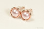 14K rose gold filled wire wrapped light pink rosaline pearl stud earrings handmade by Jessica Luu Jewelry