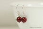 Sterling silver wire wrapped dark red bordeaux pearl dangle earrings handmade by Jessica Luu Jewelry