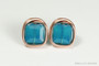 14K rose gold filled wire wrapped Caribbean blue opal cube crystal stud earrings handmade by Jessica Luu Jewelry