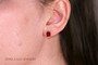 14K yellow gold filled wire wrapped dark red garnet siam crystal cube stud earrings handmade by Jessica Luu Jewelry
