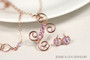 14K rose gold filled wire wrapped light purple violet small crystal scroll pendant on chain necklace and earrings set handmade by Jessica Luu Jewelry