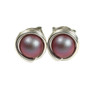 Sterling silver wire wrapped iridescent red pearl stud earrings handmade by Jessica Luu Jewelry
