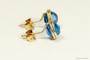 14K yellow gold filled wire wrapped Capri blue bright crystal round stud earrings handmade by Jessica Luu Jewelry