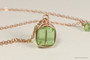 14K rose gold filled wire wrapped peridot light green crystal cube pendant on chain necklace handmade by Jessica Luu Jewelry