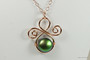 14K rose gold filled wire wrapped scarabaeus green pearl pendant on chain necklace handmade by Jessica Luu Jewelry