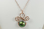 14K rose gold filled wire wrapped scarabaeus green pearl pendant on chain necklace handmade by Jessica Luu Jewelry