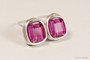 Sterling silver wire wrapped fuchsia pink purple crystal cube stud earrings handmade by Jessica Luu Jewelry