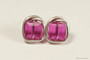 Sterling silver wire wrapped fuchsia pink purple crystal cube stud earrings handmade by Jessica Luu Jewelry