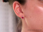 Sterling silver wire wrapped fuchsia pink purple crystal cube stud earrings handmade by Jessica Luu Jewelry