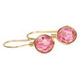 14K yellow gold filled wire wrapped rose pink crystal drop earrings handmade by Jessica Luu Jewelry