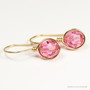 14K yellow gold filled wire wrapped rose pink crystal drop earrings handmade by Jessica Luu Jewelry