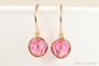 14K yellow gold filled wire wrapped rose pink crystal drop earrings handmade by Jessica Luu Jewelry