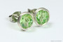 Sterling silver wire wrapped light green peridot crystal round stud earrings handmade by Jessica Luu Jewelry