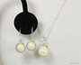 Sterling silver wire wrapped light pastel green pearl drop earrings and necklace set handmade by Jessica Luu Jewelry