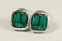 Sterling silver wire wrapped emerald green crystal cube stud earrings handmade by Jessica Luu Jewelry