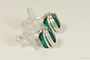 Sterling silver wire wrapped emerald green crystal cube stud earrings handmade by Jessica Luu Jewelry