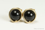 14K yellow gold filled wire wrapped mystic black pearl stud earrings handmade by Jessica Luu Jewelry