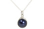 Sterling silver wire wrapped dark navy night blue pearl solitaire pendant on chain necklace handmade by Jessica Luu Jewelry