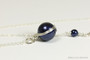 Sterling silver wire wrapped dark navy night blue pearl solitaire pendant on chain necklace handmade by Jessica Luu Jewelry