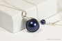 Sterling silver wire wrapped dark navy night blue pearl solitaire pendant on chain necklace handmade by Jessica Luu Jewelry