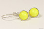 Sterling silver wire wrapped bright neon yellow drop earrings handmade by Jessica Luu Jewelry