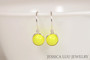 Sterling silver wire wrapped bright neon yellow drop earrings handmade by Jessica Luu Jewelry