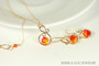 14K yellow gold filled wire wrapped fire opal orange red crystal pendant on chain necklace and earrings set handmade by Jessica Luu Jewelry